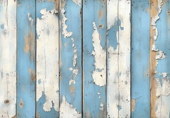 Obraz premium weathered wooden planks painted in alternating blue and white with peeling and chipped paint revealing natural wood