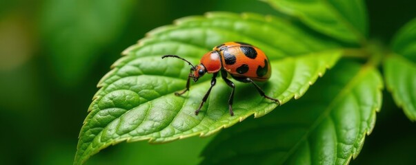 Fototapeta premium Leaf damage caused by common leaf weevil on foliage, foliage, wildlife photography