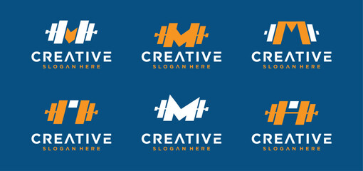 fitness logo collection with barbell combination, Barbell Fitness Gym Logo vector.