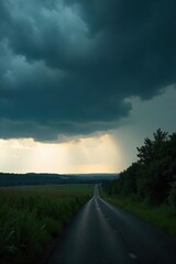 Gloomy Overcast Sky Dark Heavy Clouds Obscure the Sun, Casting a Shadowy Atmosphere Over a Dramatic Landscape, Promising Rain