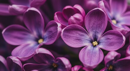 Close-up of purple lilac flowers with delicate petals and yellow centers