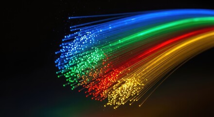 A colorful array of fiber optic cables against a black background.
