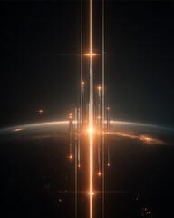 Celestial Ascent: A mesmerizing visualization of radiant light piercing through the dark expanse of space, symbolizing breakthrough. 