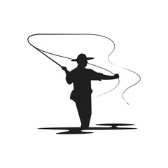 Fly Fisherman Casting Line Silhouette Vector Graphic


