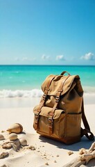 Well-worn Rucksack on Sandy Beach Summer Relaxation and Coastal Adventure