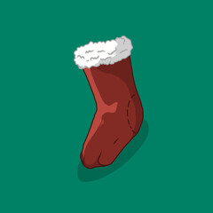 illustration of a classic Christmas stocking in red color with a soft white fur trim, perfect for holiday and winter-themed designs. This festive sock icon can be used for Christmas cards