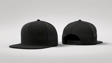 black baseball cap mockup showing front and back views on a neutral background. Perfect for showcasing branding, logo placement, or design concepts