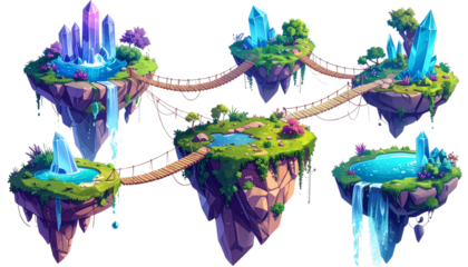 Floating Islands with Bridges in Fantasy World
