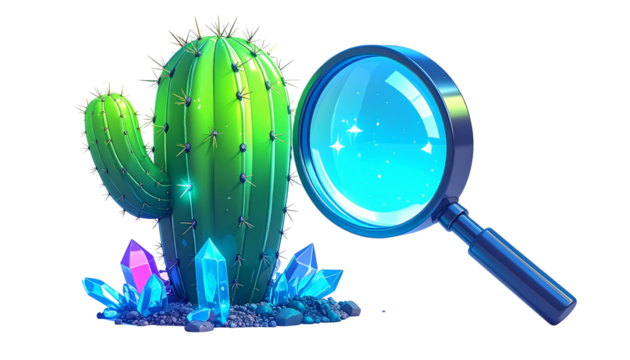 Cactus with Magnifying Glass Fantasy Art
