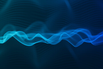 fine particle lines with wave pattern, blue abstract background