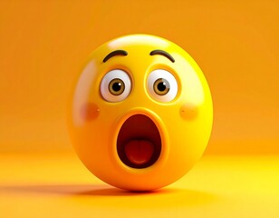 "Shocked 3D Emoji with Wide Eyes and Open Mouth on a Yellow Background"

