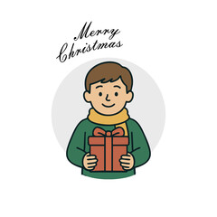 Flat Design Kid Holding Christmas Gift suitable for merry christmas
