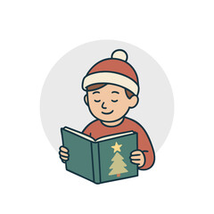 Flat Design Kid Reading Christmas Story suitable for merry christmas