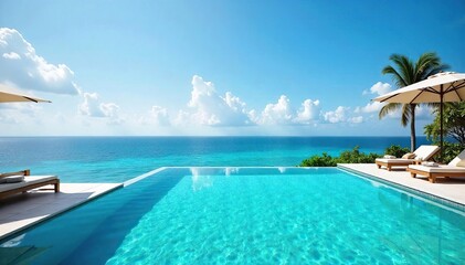 Tranquil Infinity Pool Overlooking Breathtaking Ocean Horizon Luxury Relaxation and Rejuvenation Escape