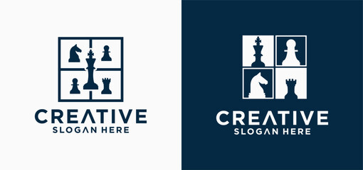 Black and white chess sports logo vector icon. Logo illustration for the game of chess.