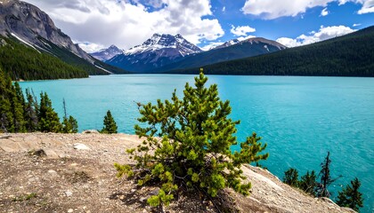 Scenic mountain lake with vibrant turquoise water
