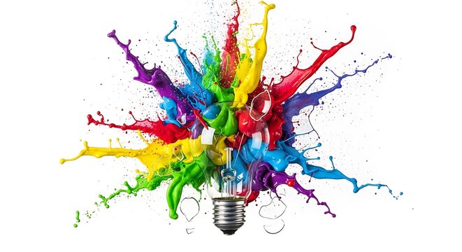 Creative idea concept with light bulb and colorful paint explosion