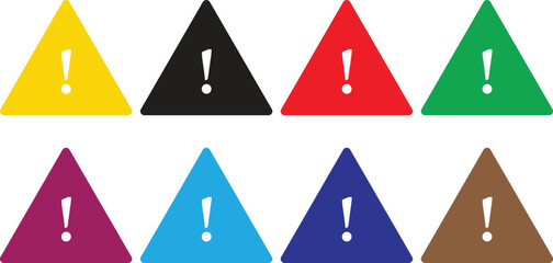 Colorful warning signs isolated on white background show different types of alerts and hazards