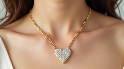 Sparkling heart-shaped necklace adorned with diamonds, a symbol of love and elegance, perfect for special occasions and everyday wear