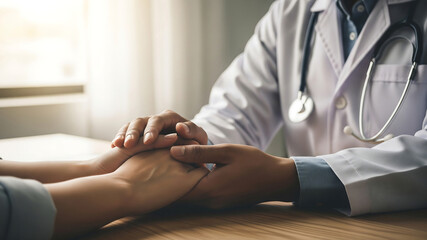 Doctor holding patients hand offering comfort and support