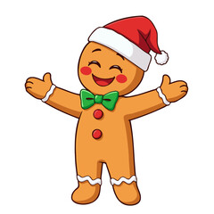 Cute Festive Gingerbread Man in Santa Ha
