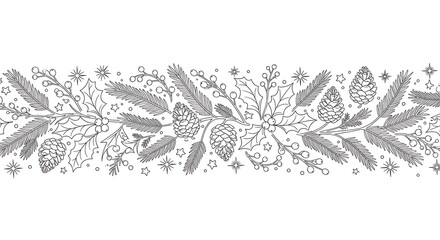 Elegant christmas themed border with pine cones holly leaves and stars