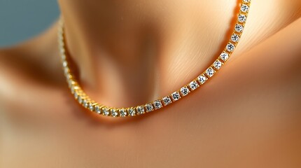 Elegant Golden Chain Necklace with Sparkling Stones Close-Up A Luxurious Jewelry Statement Piece