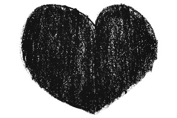 Valentine's Day black chalk crayon heart shape illustration isolated on transparent background