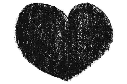 Valentine's Day black chalk crayon heart shape illustration isolated on transparent background