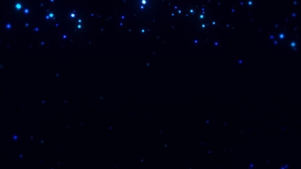 Floating blue glowing dots scattered on dark background, soft abstract texture.