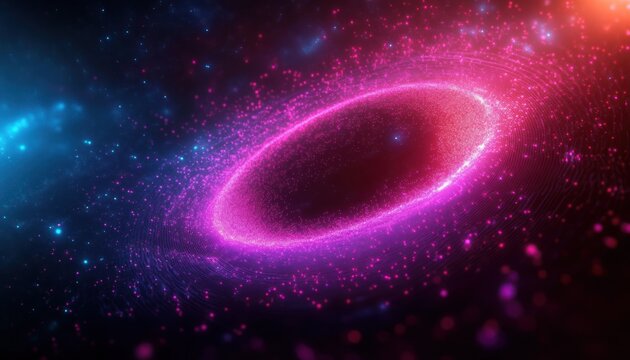 Bright neon pink and purple glowing swirling vortex in deep space with scattered stars and cosmic dust creating a sense of mystery and wonder - Powered by Adobe