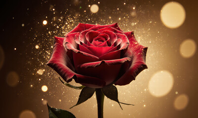 Elegant Red Rose with Golden Sparkles