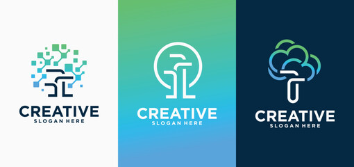 Fototapeta premium tree technology logo, Creative Tree Technology Logo with attractive colors, Technology Logo Icon Symbol Vector Design.