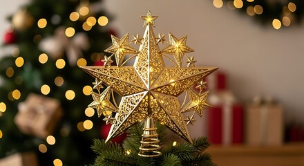 Golden Star Christmas Tree Topper Sparkling with Holiday Cheer and Decoration