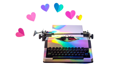 Colorful Typewriter with Floating Hearts
