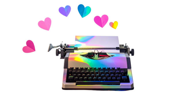 Colorful Typewriter with Floating Hearts
