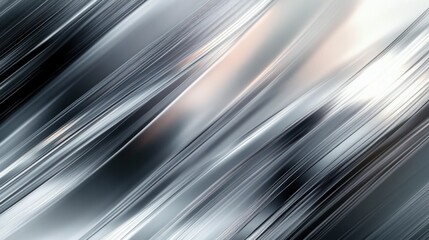 Abstract metallic surface with smooth, flowing, diagonal lines creating a sleek and dynamic motion effect with gradients of silver and grey tones