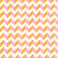 Pink and orange chevron pattern background. Seamless geometric design with zigzag stripes for modern fabric, wallpaper, and digital decoration.