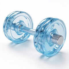 Obraz premium Elegant light blue glass dumbbell, a fusion of artistry and fitness, captured in a pristine isolated in white background. Symbolizing strength, beauty, and modern wellness pursuits and achievements.