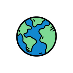 Hand Drawn Earth Globe Icon With Blue Oceans and Green Landmasses On A White Transparent Background Simple Illustration