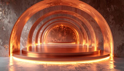 Gleaming Copper Tunnels in Dark Textured Interior with Ambient Orange Lighting