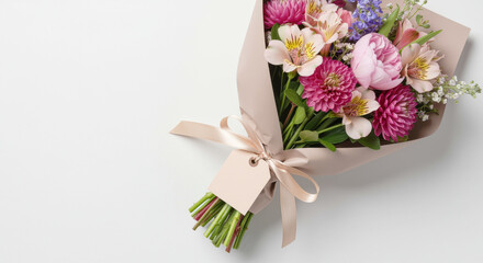 Bouquet of Blossoms: An elegant bouquet of vibrant blossoms, delicately wrapped and tied with a satin ribbon, offers a visual feast, conveying sentiments of beauty and appreciation.