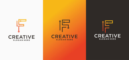 Initial letter F connected technology logo, Premium F initial technology Vector symbol