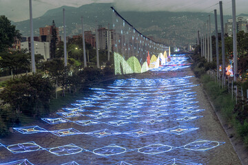 Medellin, Antioquia, Colombia, January 2, 2025. Christmas lights in the city of Medellín, Colombia
