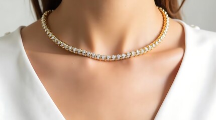 Elegant Gold Necklace with Diamonds - A Stunning Piece of Jewelry for Special Occasions and Everyday Wear, Adding Sparkle to Any Outfit