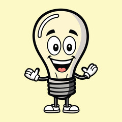 Cute Cartoon Light Bulb Character with Happy Face Vector