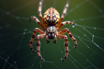 Close up macro photo of european garden spider araneus diadematus on web detailed arachnid shot