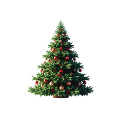Fototapeta premium Green pine Christmas tree decoration with ball ornament and star for holiday celebration, isolated on white
