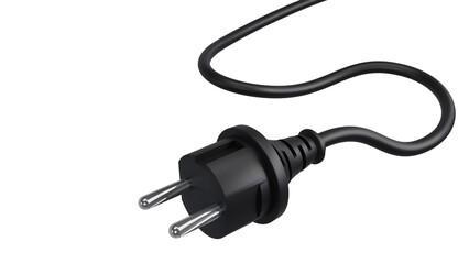 3d rendering of electric plug with cable, electricity and energy symbol on isolated white background