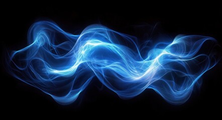 Fototapeta premium Abstract flowing blue light waves glowing dynamically on a black background evoking energy and motion